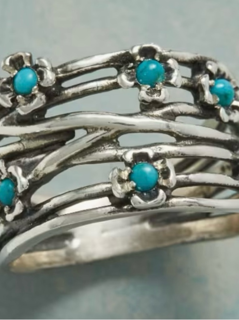 NEW Silver Floral Band Ring with Turquoise Accent size 7, 8, 9 (7 runs small)